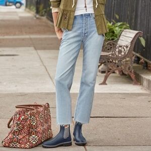 Driftwood Royce Straight Frayed Hem Jeans Lake Size 29 Capsule Wardrobe Boho